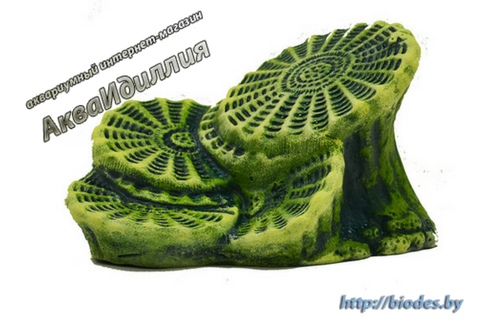 Камень для террариума, подставка для черепах Актиния большая К-24 (зеленая), 18*13*16 см